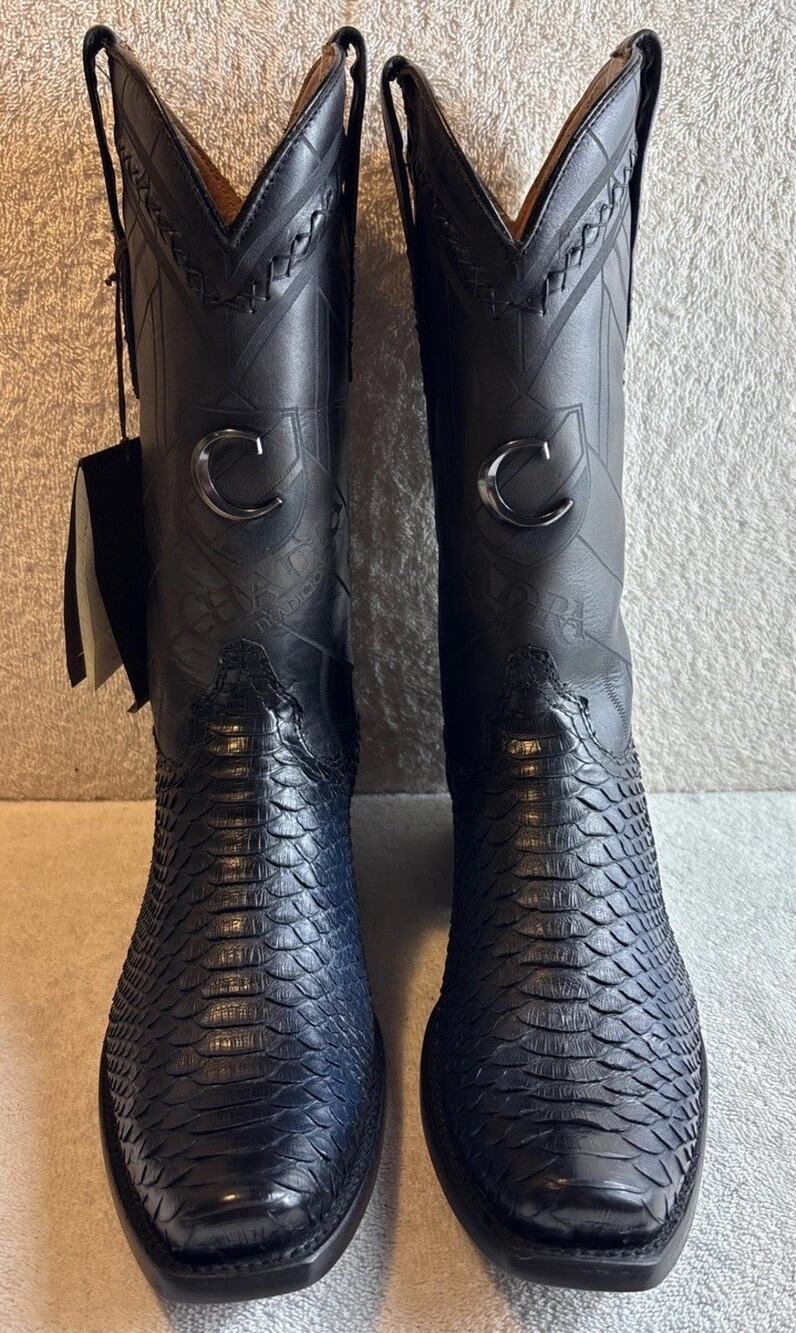 Cuadra Men's Black Python Leather Narrow Square Toe Boots Size 7 EE